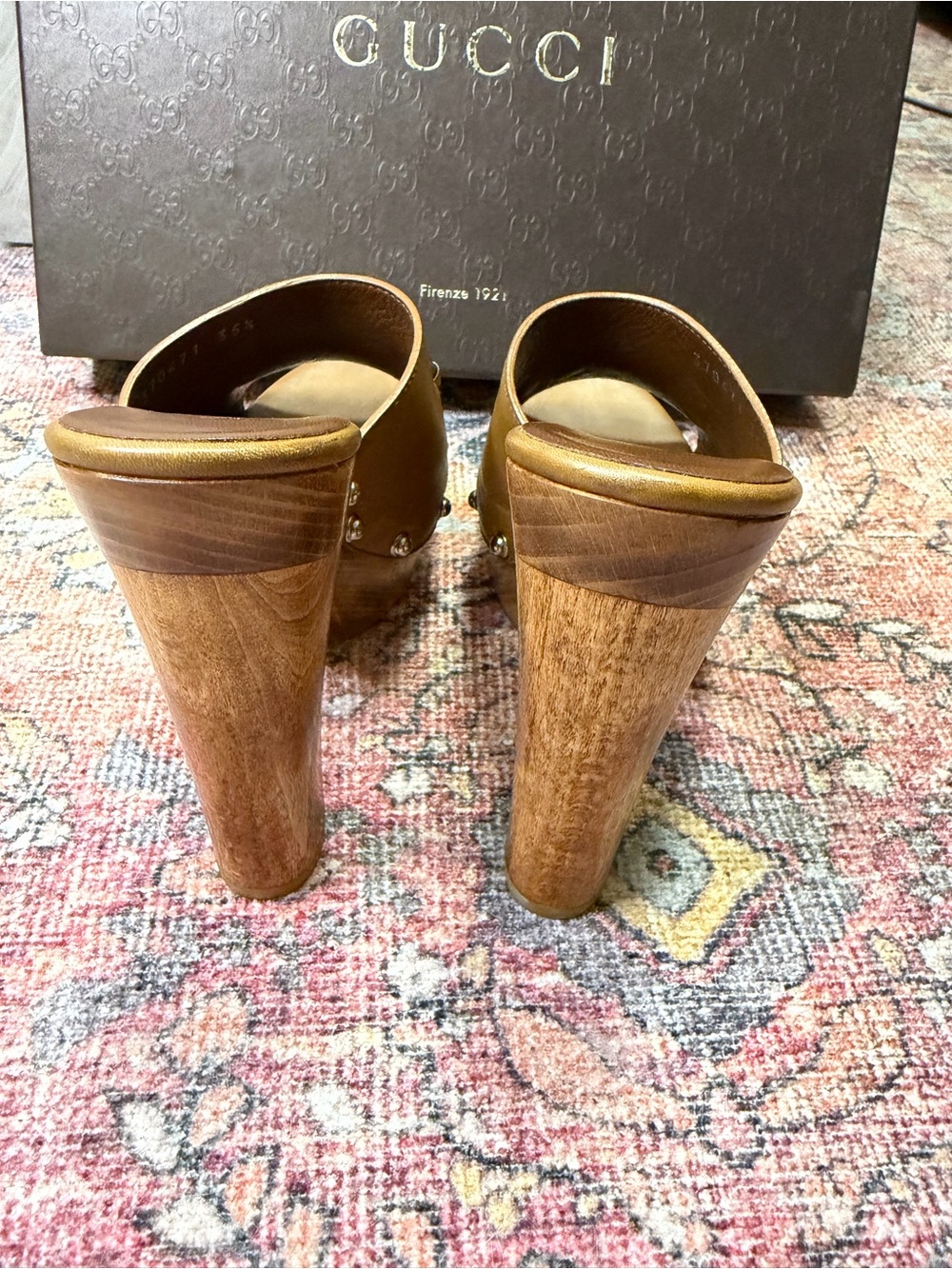 Vintage Gucci Women's Tan Leather Horsebit Platform Mules - Picture 5 of 7